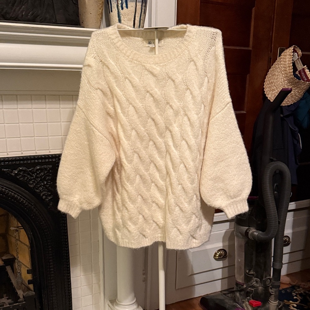 She + Sky Cream Cable Knit Sweater maybe worn once